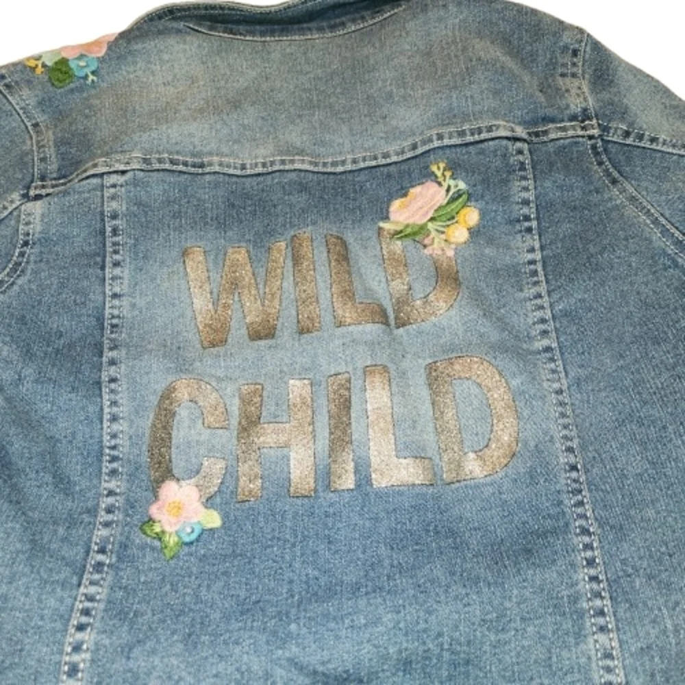 Arizona Jean Co Girls Wild Child Denim Jacket Size XL/16 Embroidery Front & Back